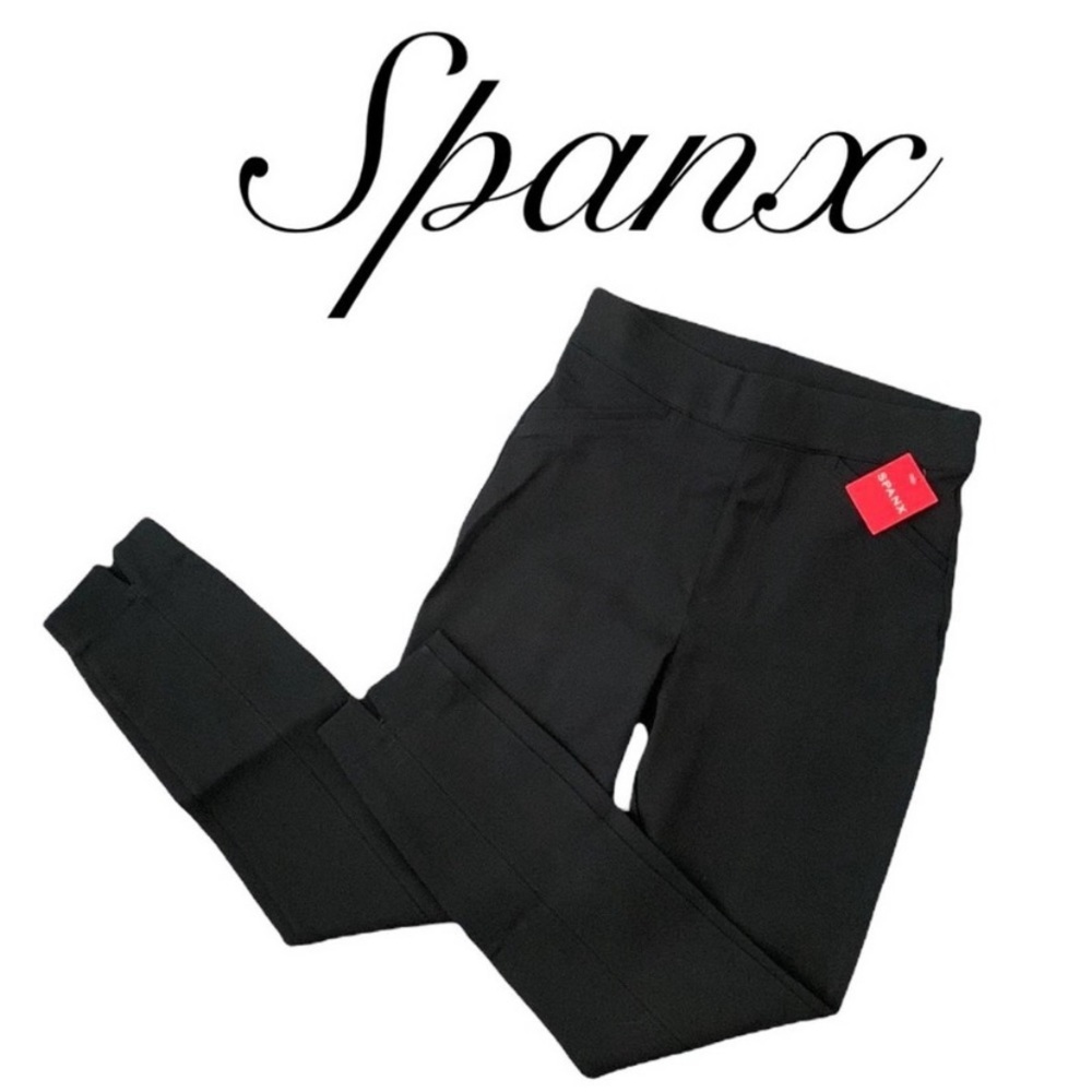 SPANX BLACK SKINNY HIGH RISE STRETCH BACK SEAM CROP ANKLE PANTS SIZE SMALL NWT